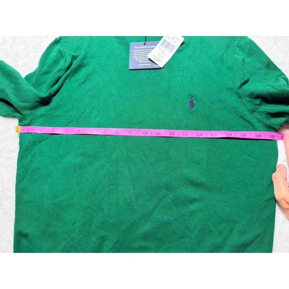NWT Polo Ralph Lauren Mens Pima Cotton V-Neck Sweater Emerald Green Small